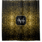Dunkelgoldgelbe Imitate Glitzer Glitzern Monogram Duschvorhang (Vorderseite)