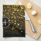 Dunkelgoldgelbe Imitate Glitzer Glitzern Monogram Geschirrtuch (Viertel Falte)