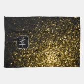 Dunkelgoldgelbe Imitate Glitzer Glitzern Monogram Geschirrtuch (Horizontal)