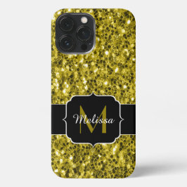 Dunkelgoldgelbe Imitate Glitzer Glitzern Monogram iPhone 13 Pro Max Hülle