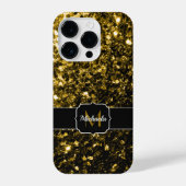 Dunkelgoldgelbe Imitate Glitzer Glitzern Monogram iPhone Hülle (Rückseite)