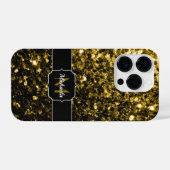 Dunkelgoldgelbe Imitate Glitzer Glitzern Monogram iPhone Hülle (Rückseite (Horizontal))