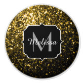 Dunkelgoldgelbe Imitate Glitzer Glitzern Monogram Keramikknauf (Vorderseite)