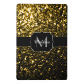 Dunkelgoldgelbe Imitate Glitzer Glitzern Monogram Mini Klemmbrett (Rückseite)