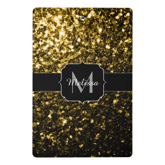 Dunkelgoldgelbe Imitate Glitzer Glitzern Monogram Mini Klemmbrett (Rückseite)