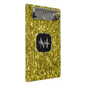 Dunkelgoldgelbe Imitate Glitzer Glitzern Monogram Mini Klemmbrett (Schrägansicht)