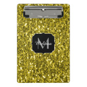 Dunkelgoldgelbe Imitate Glitzer Glitzern Monogram Mini Klemmbrett (Vorderseite)