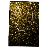 Dunkelgoldgelbe Imitate Glitzer Glitzern Monogram Mittlere Geschenktüte (Rückseite)