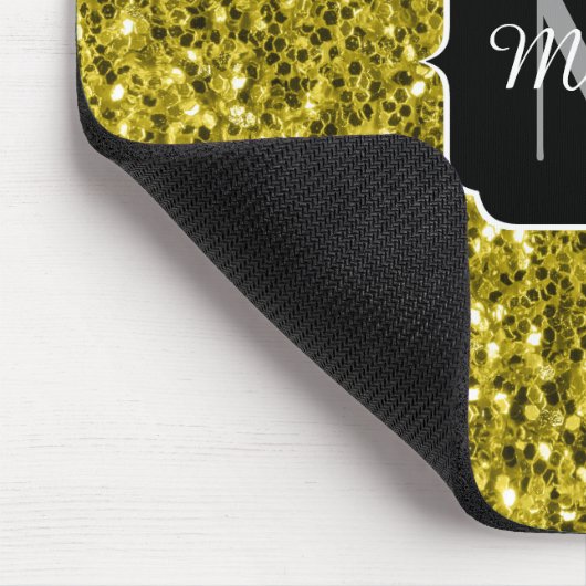 Dunkelgoldgelbe Imitate Glitzer Glitzern Monogram Mousepad (Ecke)