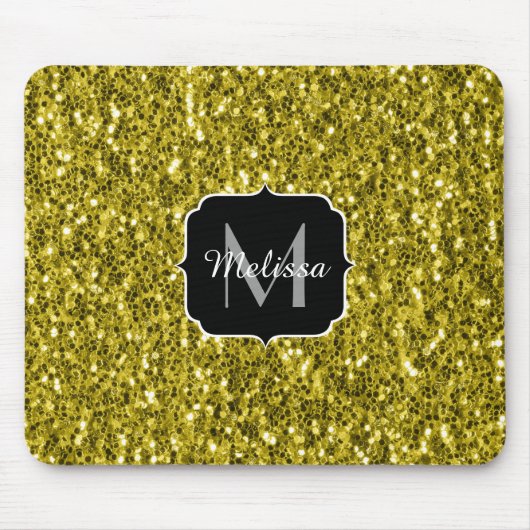 Dunkelgoldgelbe Imitate Glitzer Glitzern Monogram Mousepad (Vorne)