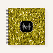 Dunkelgoldgelbe Imitate Glitzer Glitzern Monogram Notizblock (Vorderseite)
