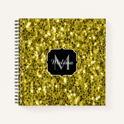 Dunkelgoldgelbe Imitate Glitzer Glitzern Monogram Notizblock (Vorderseite)