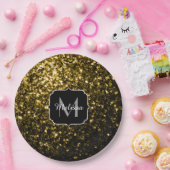 Dunkelgoldgelbe Imitate Glitzer Glitzern Monogram Pappteller (Party)