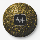 Dunkelgoldgelbe Imitate Glitzer Glitzern Monogram Pappteller (Vorderseite)