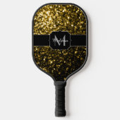 Dunkelgoldgelbe Imitate Glitzer Glitzern Monogram Pickleball Schläger (Vorderseite)