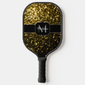 Dunkelgoldgelbe Imitate Glitzer Glitzern Monogram Pickleball Schläger (Rückseite)