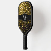 Dunkelgoldgelbe Imitate Glitzer Glitzern Monogram Pickleball Schläger (Links)