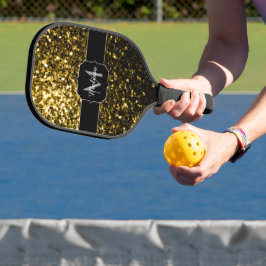 Dunkelgoldgelbe Imitate Glitzer Glitzern Monogram Pickleball Schläger