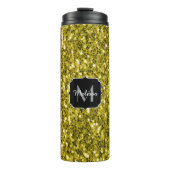 Dunkelgoldgelbe Imitate Glitzer Glitzern Monogram Thermosbecher (Vorderseite)