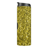 Dunkelgoldgelbe Imitate Glitzer Glitzern Monogram Thermosbecher (Nach rechts gedreht)
