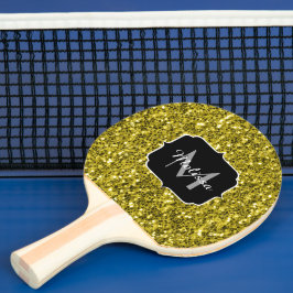 Dunkelgoldgelbe Imitate Glitzer Glitzern Monogram Tischtennis Schläger