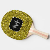 Dunkelgoldgelbe Imitate Glitzer Glitzern Monogram Tischtennis Schläger (Seitenansicht)