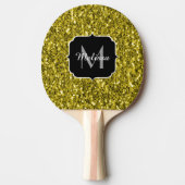 Dunkelgoldgelbe Imitate Glitzer Glitzern Monogram Tischtennis Schläger (Vorderseite)