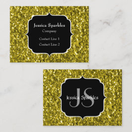 Dunkelgoldgelbe Imitate Glitzer Glitzern Monogram Visitenkarte