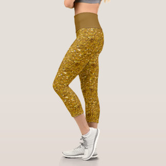 Dunkelgoldgelber falscher Glitterfunkel Romantisch Capri Leggings