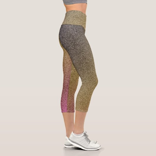 Dunkelgoldrosa glänzende Glitzer Capri Leggings (Rechts)