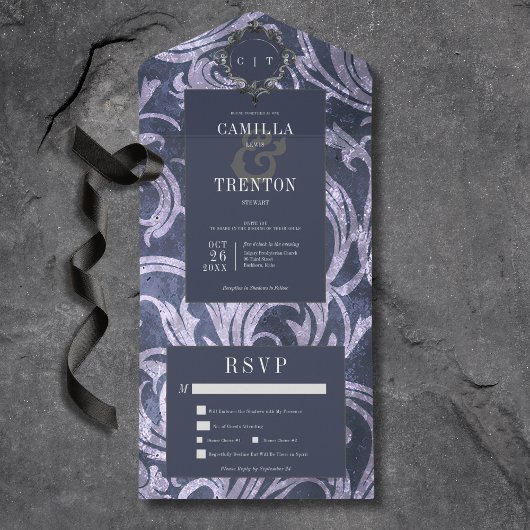 Dunkelgotische Antike Lila Damaskenmahlzeit All In One Einladung