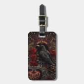 Dunkelgotische Beauty-Rote Rosen Black Crow Raven  Gepäckanhänger (Vorderseite vertikal)