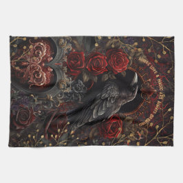 Dunkelgotische Beauty-Rote Rosen Black Crow Raven Geschirrtuch
