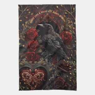Dunkelgotische Beauty-Rote Rosen Black Crow Raven  Geschirrtuch