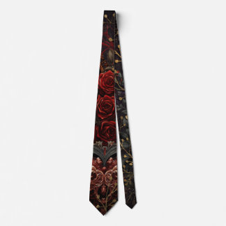 Dunkelgotische Beauty-Rote Rosen Black Crow Raven Krawatte