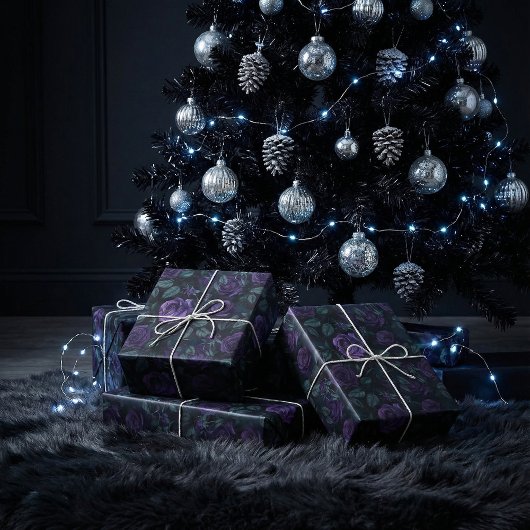 Dunkelgotische Blumenmuster mit tiefen Lila Rose Geschenkpapier