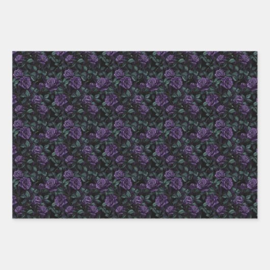 Dunkelgotische Blumenmuster mit tiefen Lila Rose Geschenkpapier Set (Vorderseite 2)