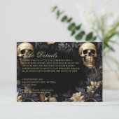 Dunkelgotische Goldschulle und Blume Hochzeit Begleitkarte (Stehend Vorderseite)