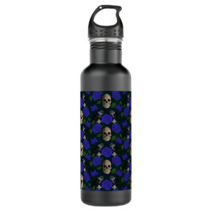 Dunkelgotische grungy Rose Vines Raven Skull blue Edelstahlflasche