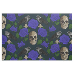 Dunkelgotische Grungy Rose Vines Raven Skull Blue Stoff