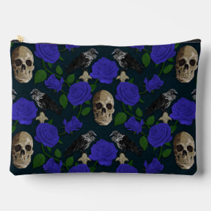 Dunkelgotische grungy Rose Vines Raven Skull blue Zubehörtasche