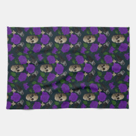 Dunkelgotische Grungy Rose Vines Raven Skull lila Geschirrtuch