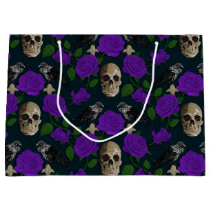 Dunkelgotische Grungy Rose Vines Raven Skull lila Große Geschenktüte