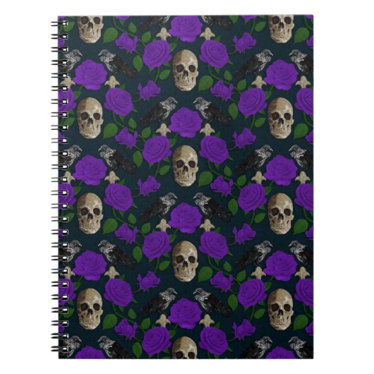 Dunkelgotische Grungy Rose Vines Raven Skull lila Notizblock (Vorderseite)