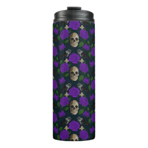 Dunkelgotische Grungy Rose Vines Raven Skull lila Thermosbecher