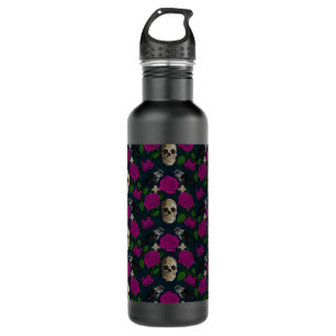 Dunkelgotische grungy Rose Vines Raven Skull pink Edelstahlflasche