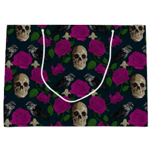 Dunkelgotische grungy Rose Vines Raven Skull pink Große Geschenktüte