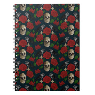 Dunkelgotische grungy Rose Vines Raven Skull rot Notizblock