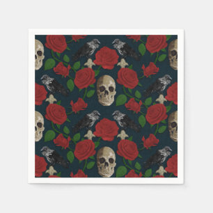 Dunkelgotische grungy Rose Vines Raven Skull rot Serviette