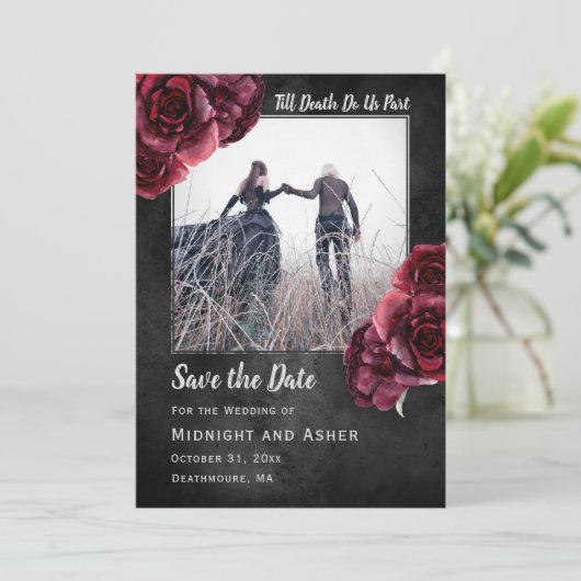 Dunkelgotische Rose Save the Date (Stehend Vorderseite)